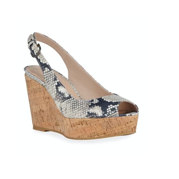 Stuart Weitzman Jean Snake Python Leather Slingback Cork Platform Wedge Sandals - Picture 1 of 9